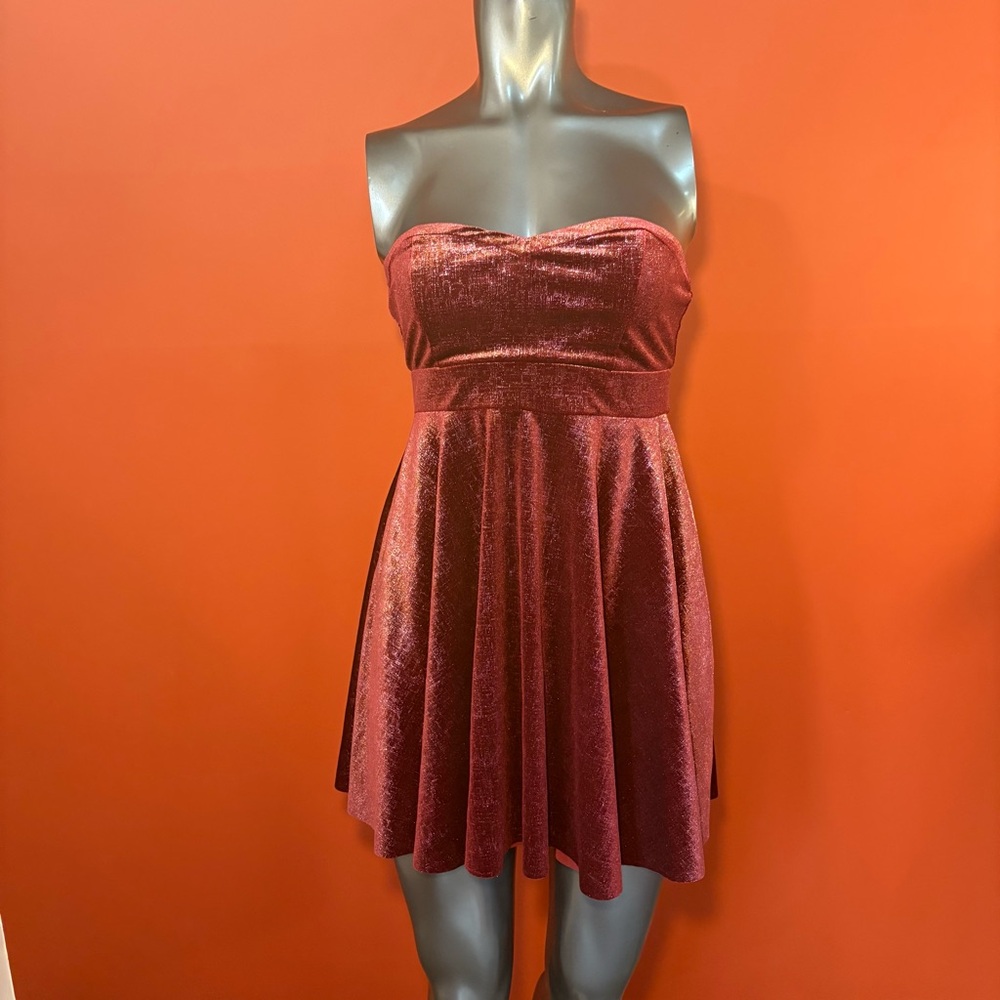 Free People Strapless Burgundy Shatter Shimmer Velvet Dress Sm